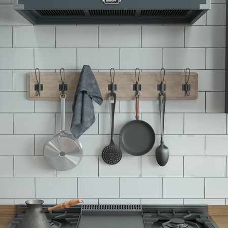 Flash Furniture Daly Wall Mounted 34in Weathered Brown Solid Pine Wood Storage Rack with 7 Hooks HGWA-SCR-7-WEATH-GG